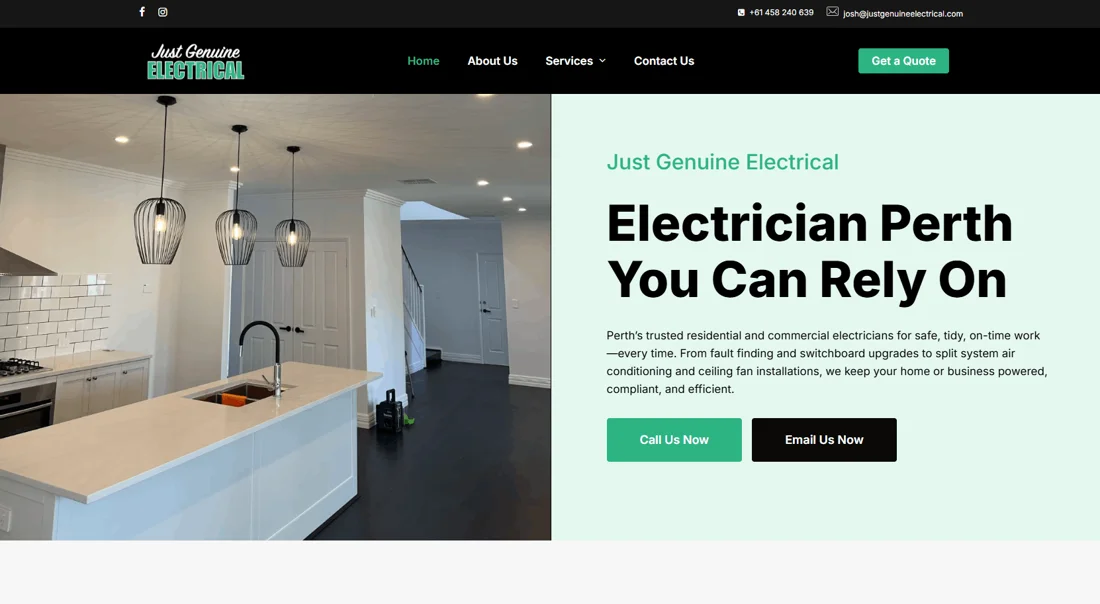 Just Genuine Electrical website design