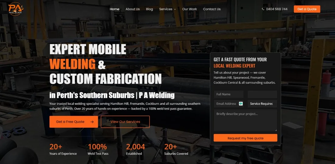 P A Welding website design